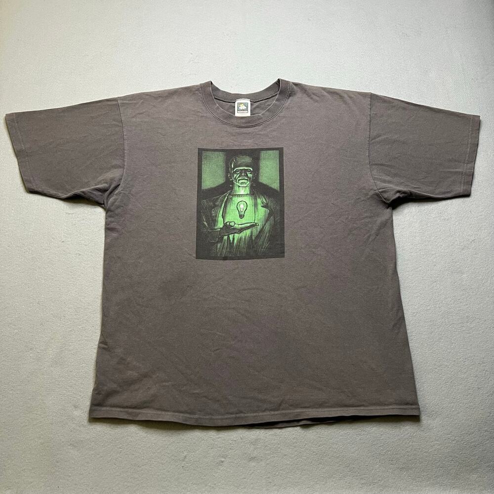 Vintage Frankenstein Glow Light Bulb Graphic T Shirt XL Made In USA Horror